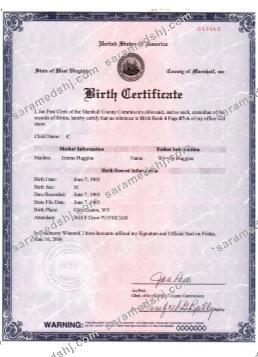 USA West Virginia birth certificate version 2